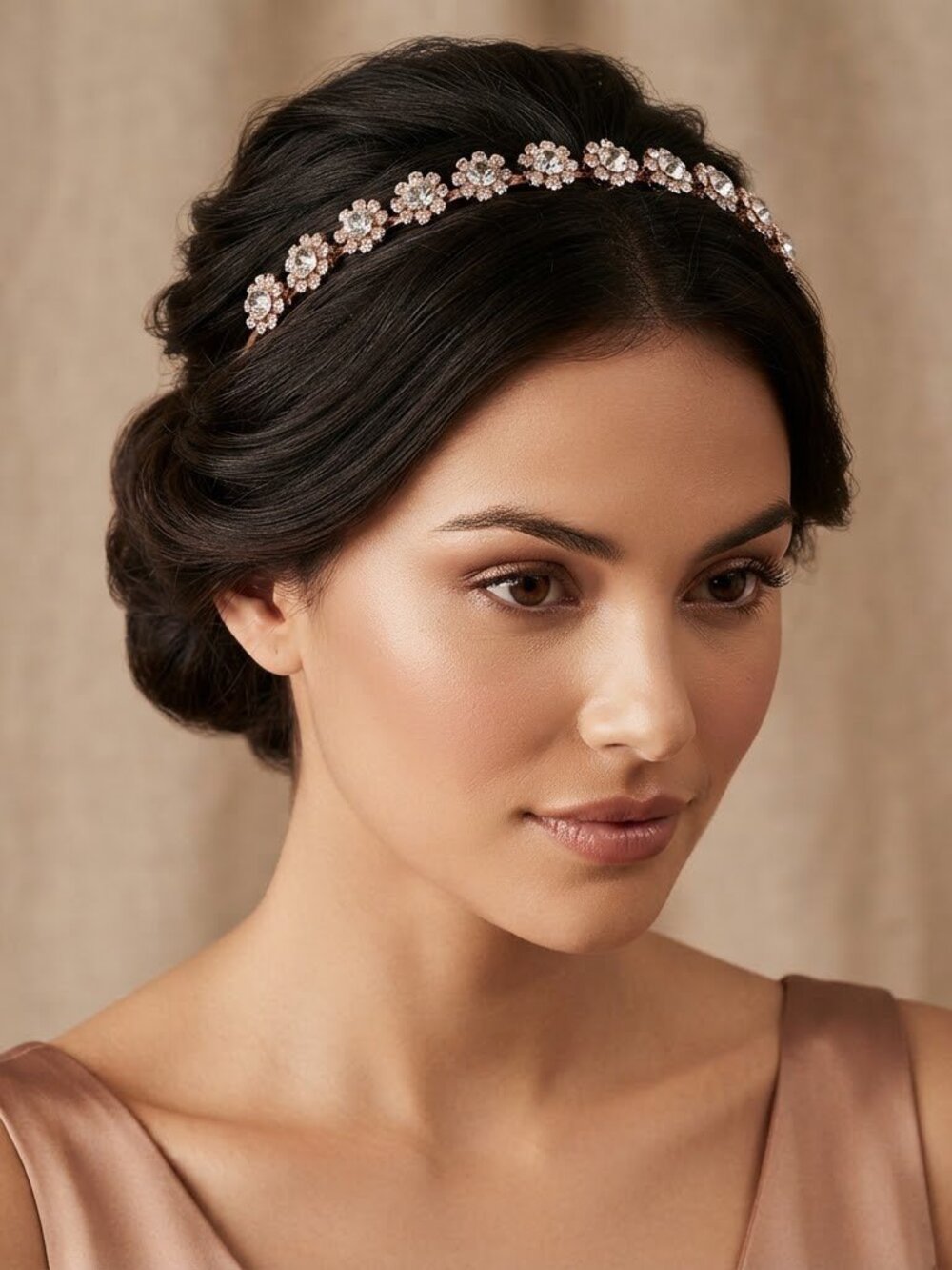Roseโ Gold Crystal Flower Headband Bridal Prom Floral Hair Accessory